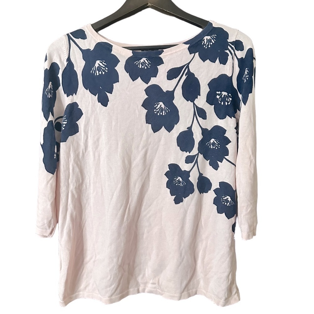Talbots Navy Floral Light Spring Pink Button-Up Blouse Sz 0X Cottagecore